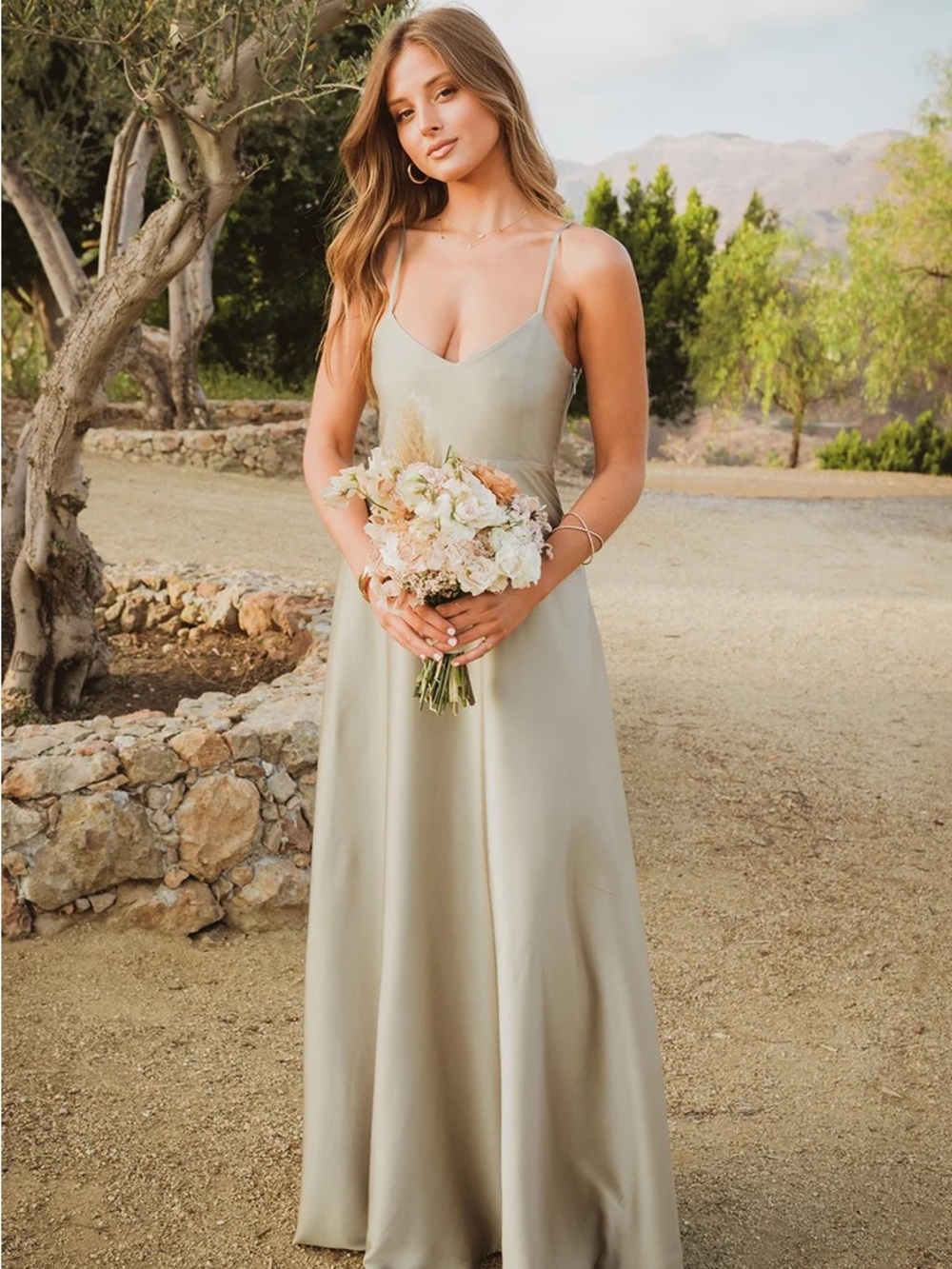 Show Me Your MuMu Satin Slip Maxi Dress in Sage Green